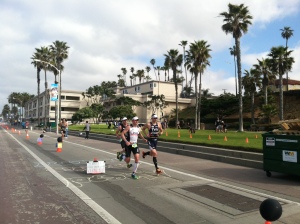 Lead pack at mile 1. Potts pushing the pace, Aviator in 4th.